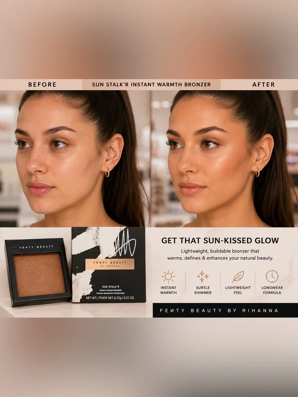 Fenty Beauty Sun Stalk'r Bronzer - Warm Bronze with Golden Shimmer